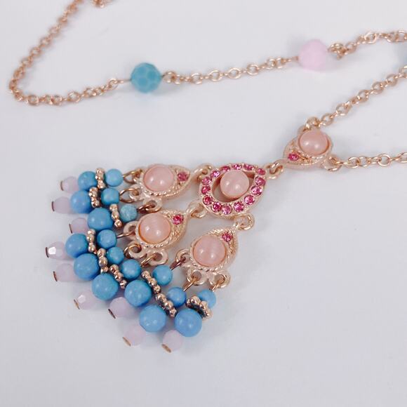 VTG Signed Joan Rivers Chandelier Pendant Necklace Howlite Gemstone Glass Beads - Picture 12 of 12